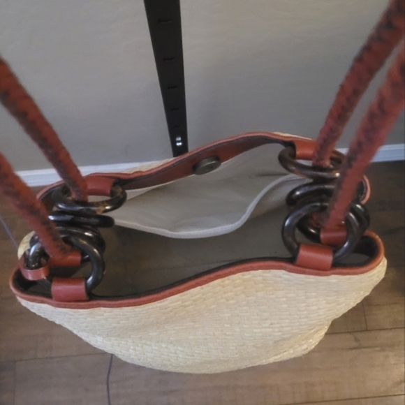 Bechamel 90's Brown Leather Cream Woven Bucket‎ Bag - Picture 6 of 11
